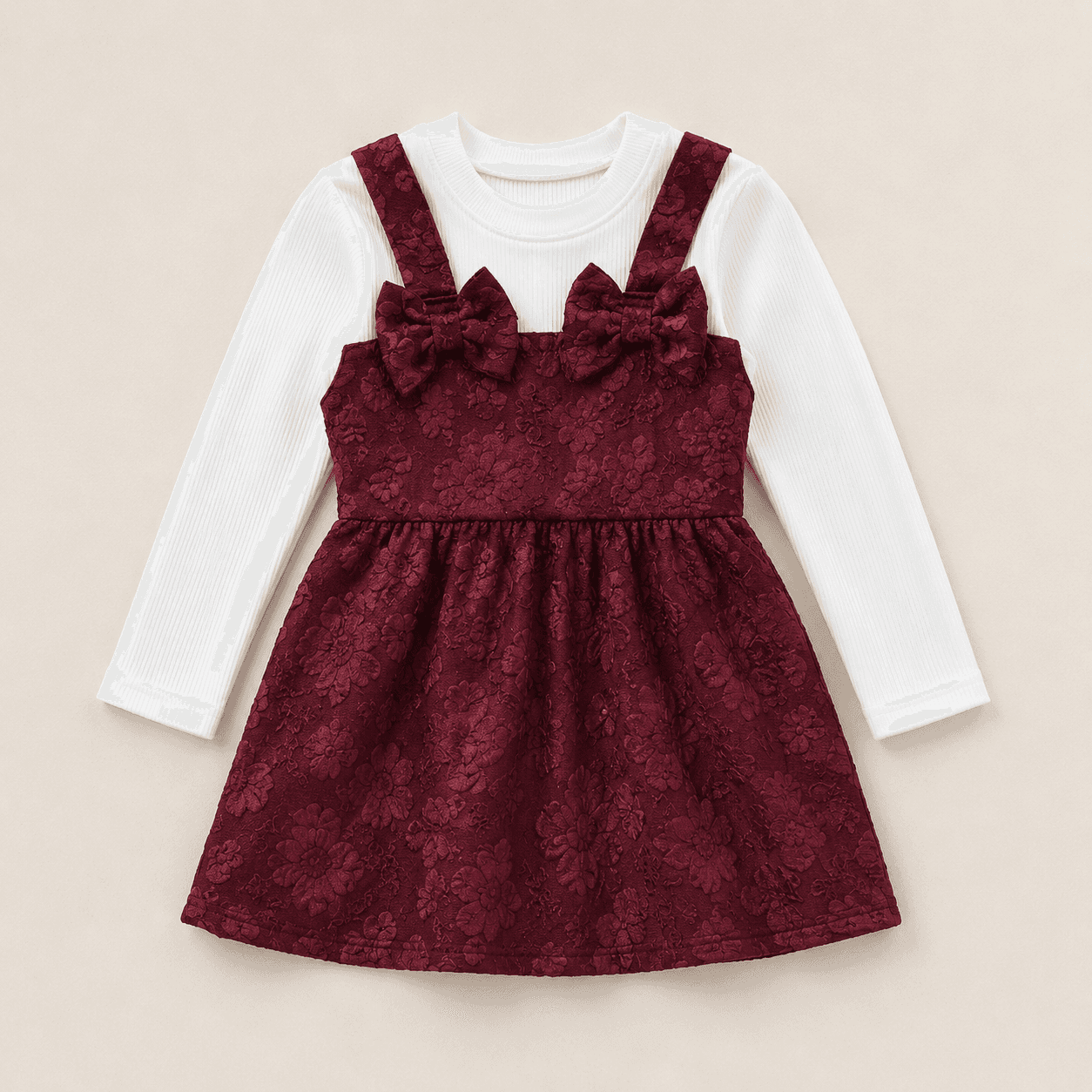 Robe Amélie à bretelles rose et beige pour petite fille - VELMÉLIE