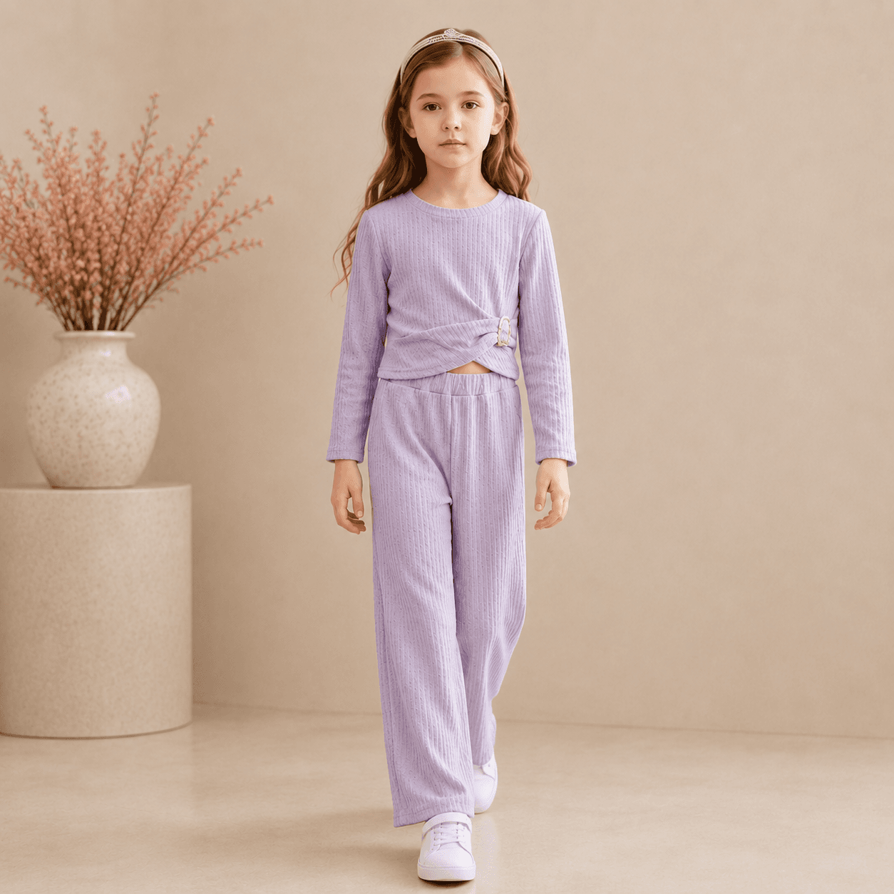 Ensemble Clara rose pour fille avec pantalon large - VELMÉLIE