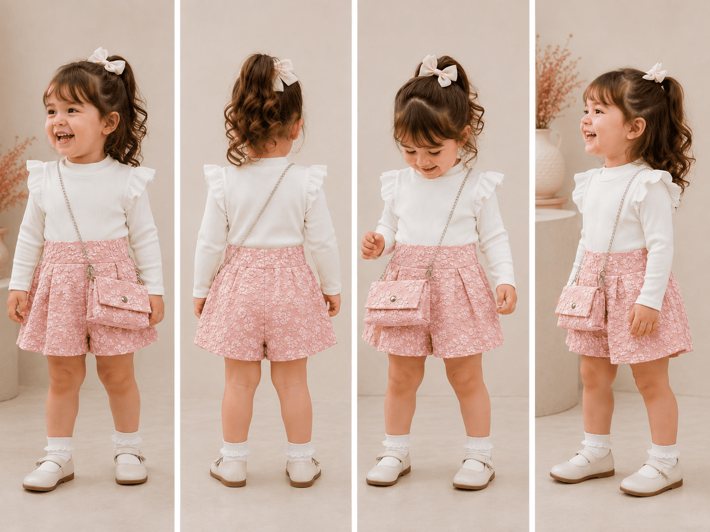 Tenue Jupe Margaux rose et beige avec haut assorti pour petite fille - VELMÉLIE
